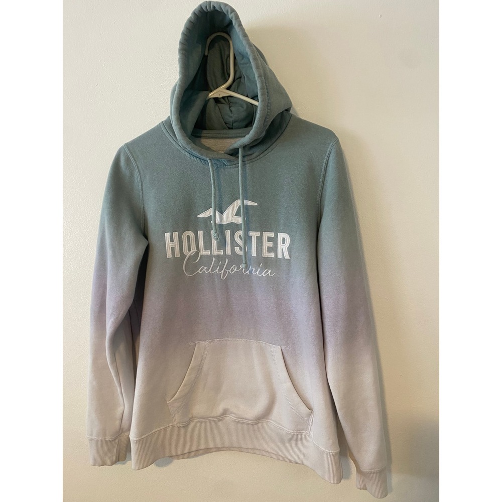 Hollister California Ombre Graphic Hoodie Green Cream Fleece Pullover Medium